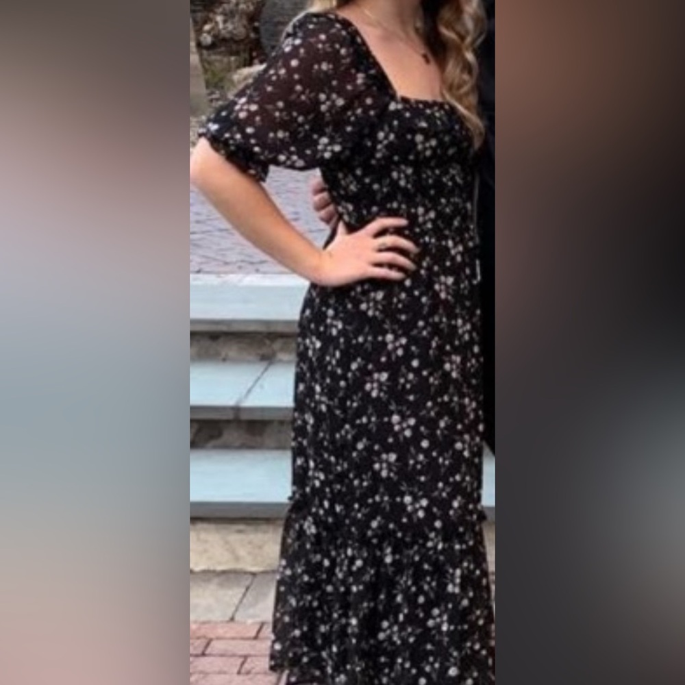 Cute Elegant Blue-Black Scoop Square Neckline Sundress